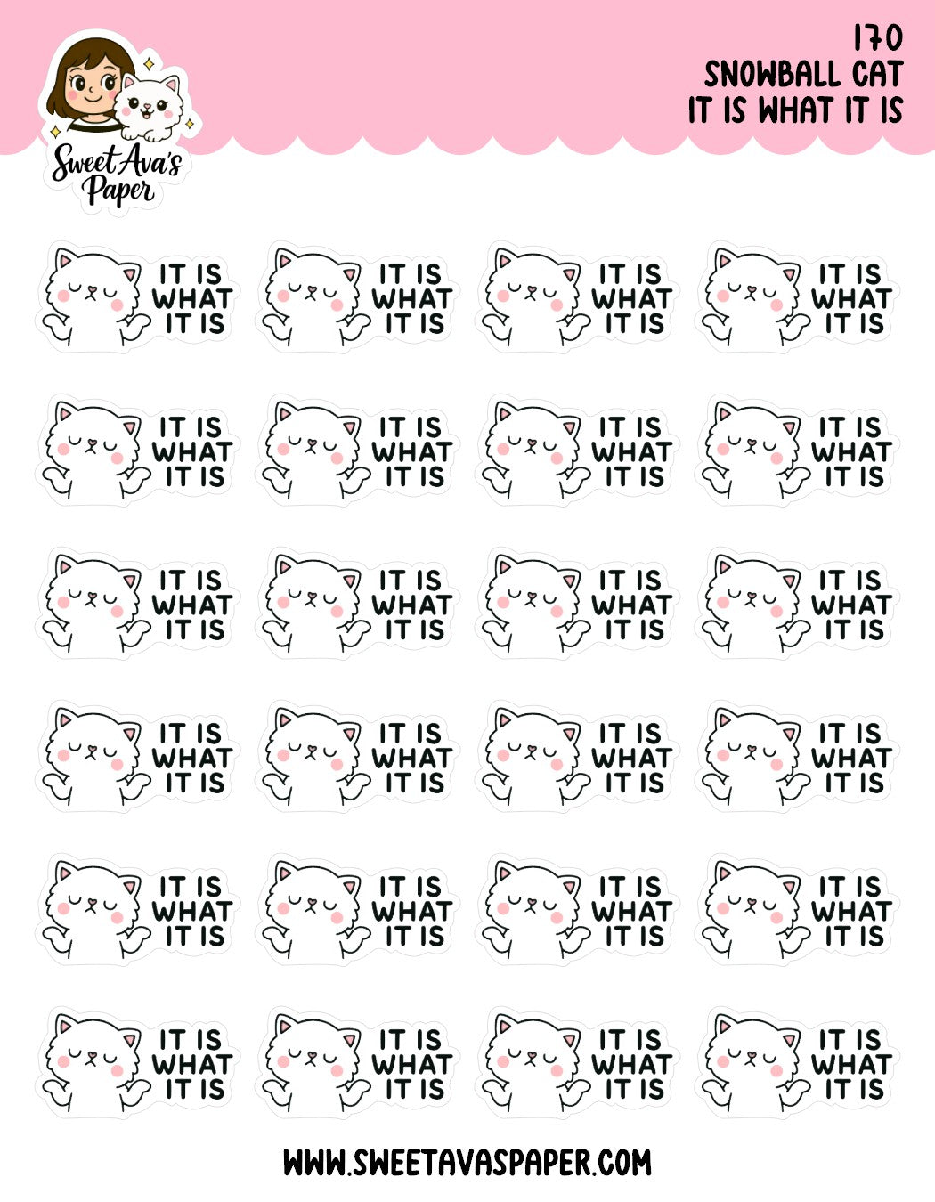 Snowball Cat It Is What It Is Planner Stickers