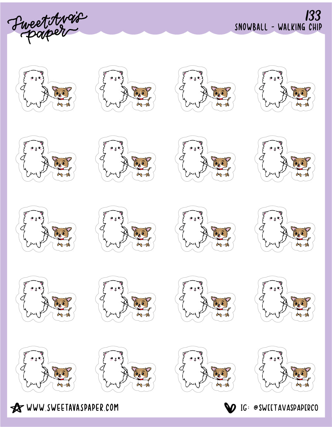 ICON SIZE - Walking Chip Stickers - Snowball The Cat - [133]