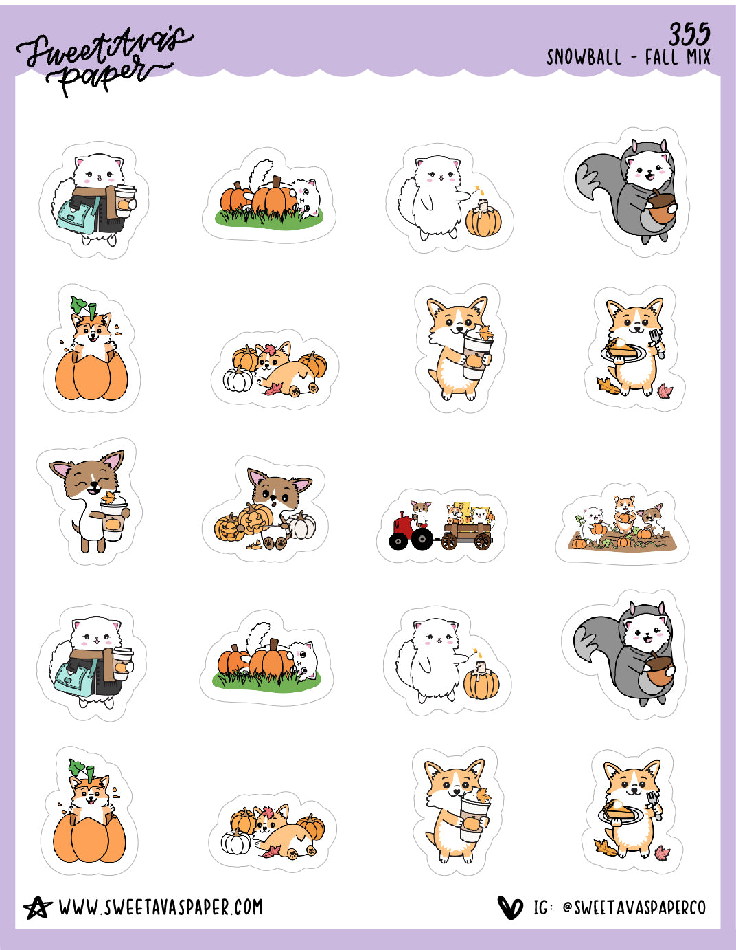 Fall Mix Planner Stickers - Snowball The Cat - [355]