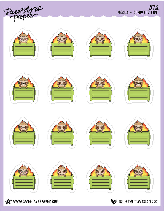 Dumpster Fire Planner Stickers - Mocha The Sloth [572]
