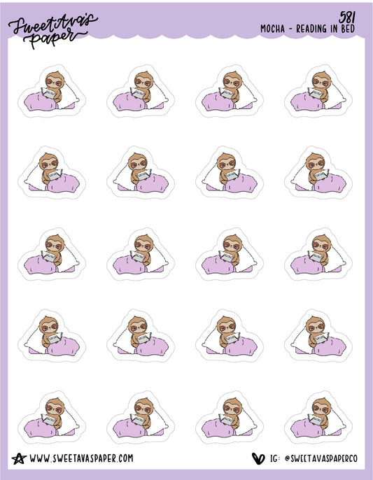Reading In Bed Planner Stickers - Mocha The Sloth [581]