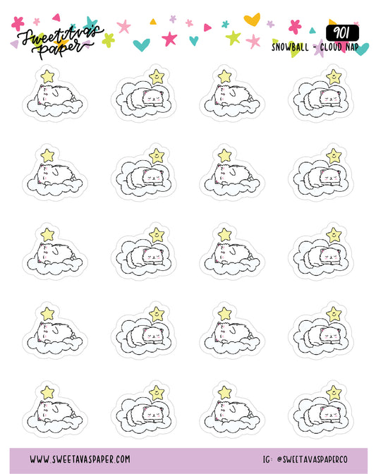 Sleeping In The Clouds Planner Stickers - Snowball The Cat - [901]