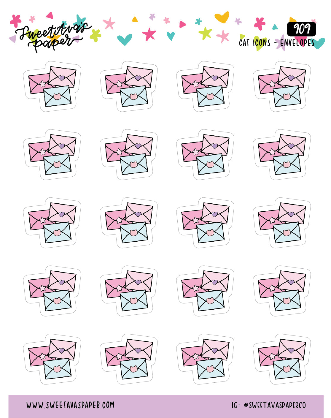 Envelopes Planner Stickers - Cat Shaped Icons - [909]