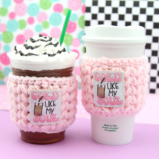 Cold Like My Soul (Pink) Crochet Cup Cozie Sleeve