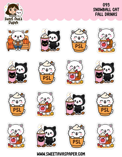Snowball Cat Fall Drinks Planner Stickers – Physical Kawaii Autumn Coffee & Pumpkin Spice Stickers [093]
