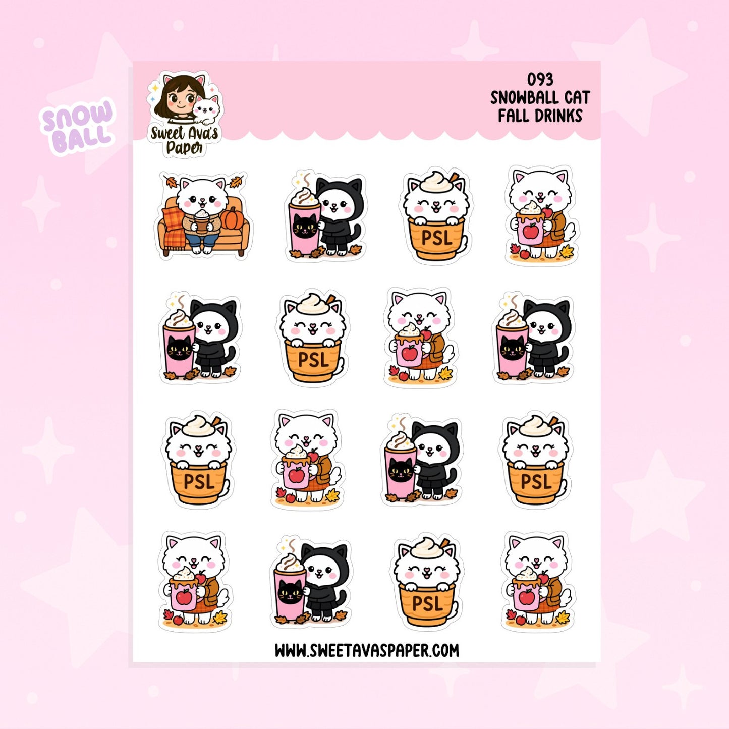 Snowball Cat Fall Drinks Planner Stickers – Physical Kawaii Autumn Coffee & Pumpkin Spice Stickers [093]