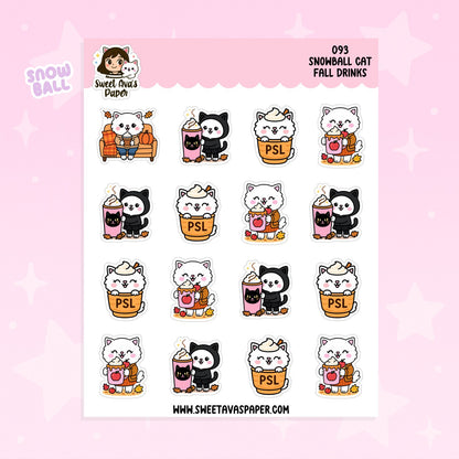 Snowball Cat Fall Drinks Planner Stickers – Physical Kawaii Autumn Coffee & Pumpkin Spice Stickers [093]