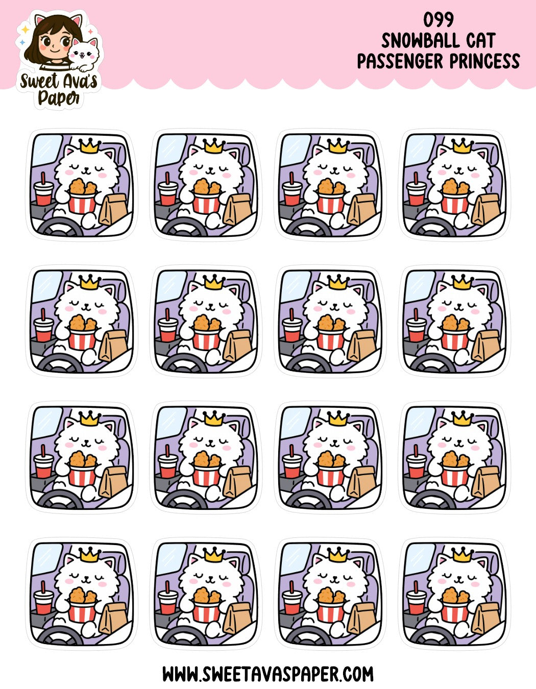 Snowball Cat Passenger Princess Planner Stickers – Physical Kawaii Travel & Car Ride Stickers [099]