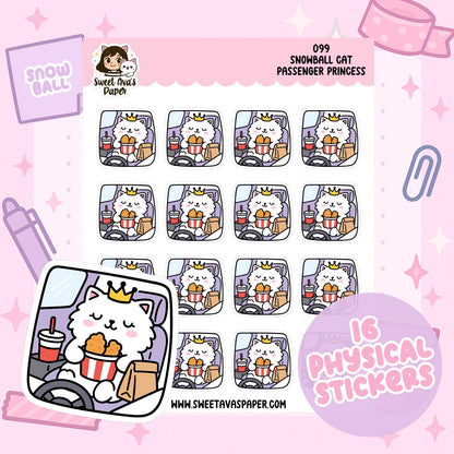 Snowball Cat Passenger Princess Planner Stickers – Physical Kawaii Travel & Car Ride Stickers [099]