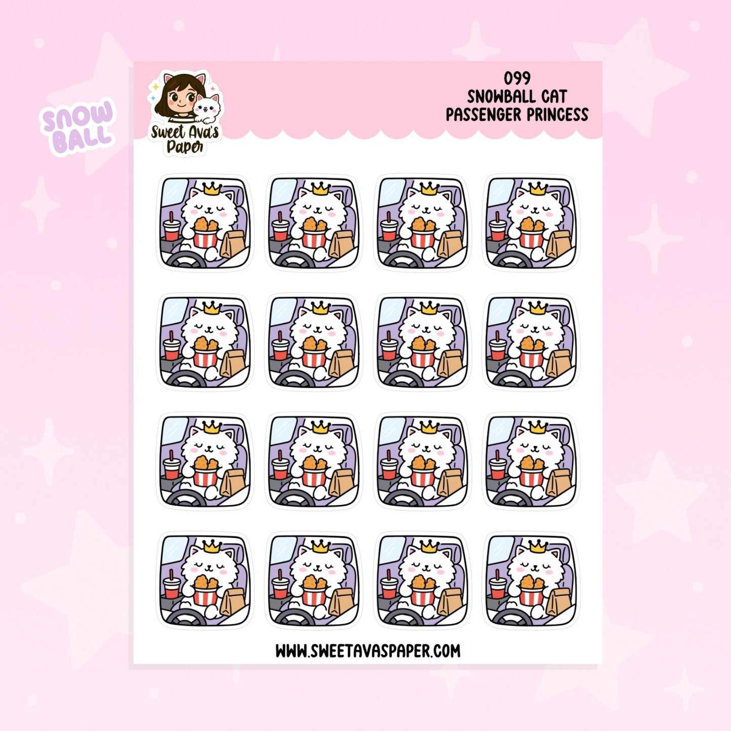 Snowball Cat Passenger Princess Planner Stickers – Physical Kawaii Travel & Car Ride Stickers [099]