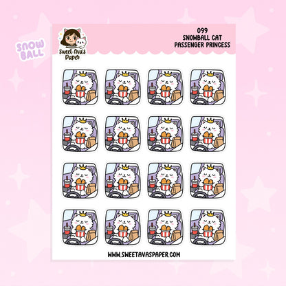 Snowball Cat Passenger Princess Planner Stickers – Physical Kawaii Travel & Car Ride Stickers [099]