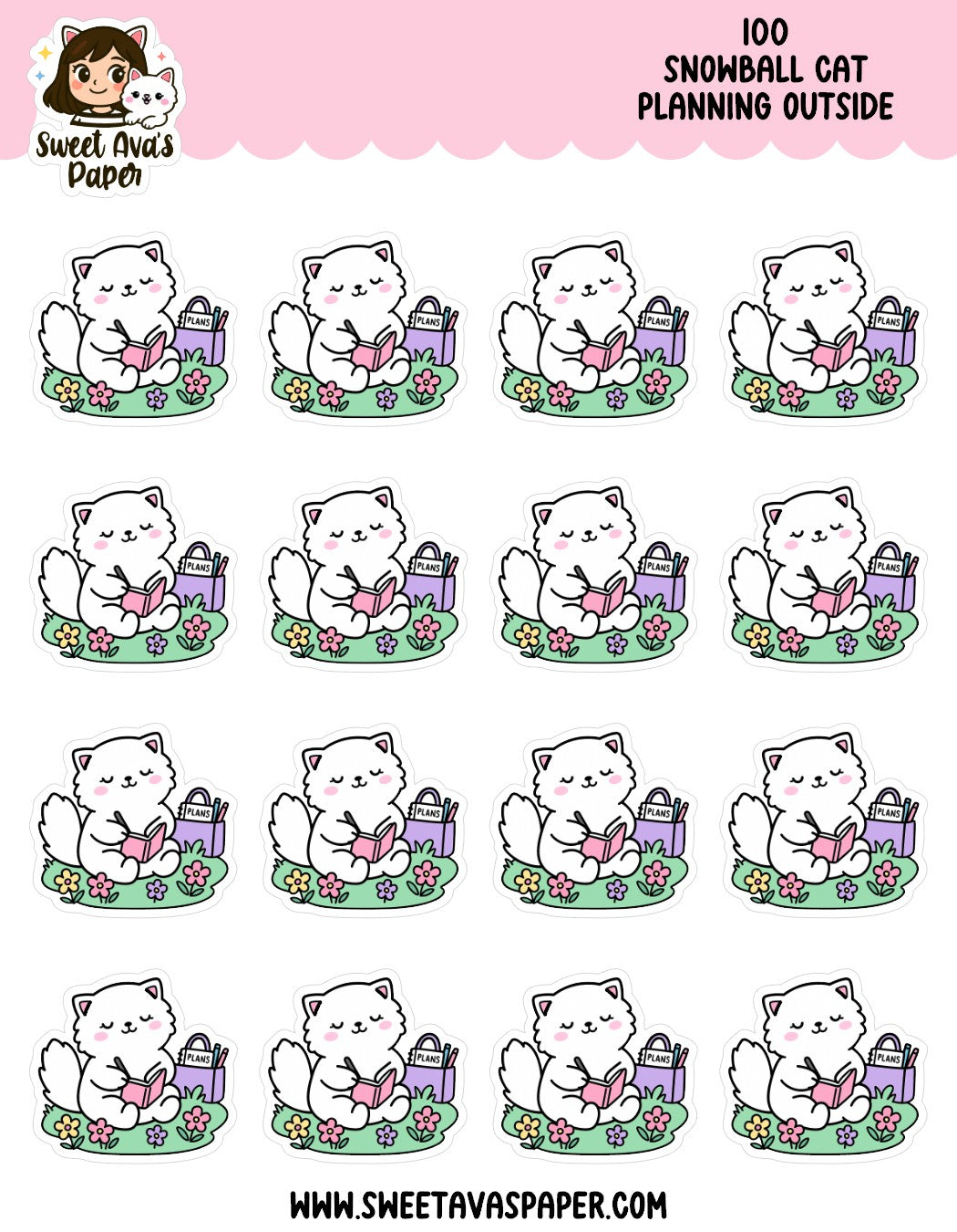Snowball Cat Planning Outside Planner Stickers – Physical Kawaii Journaling & Picnic Stickers [100]