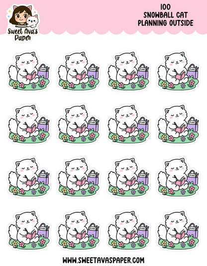 Snowball Cat Planning Outside Planner Stickers – Physical Kawaii Journaling & Picnic Stickers [100]