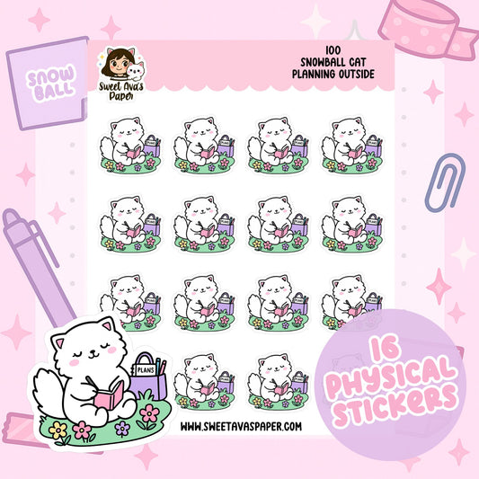Snowball Cat Planning Outside Planner Stickers – Physical Kawaii Journaling & Picnic Stickers [100]