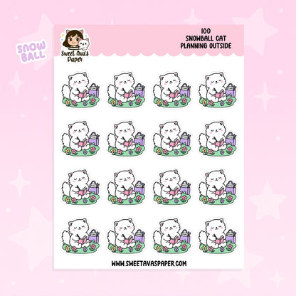 Snowball Cat Planning Outside Planner Stickers – Physical Kawaii Journaling & Picnic Stickers [100]