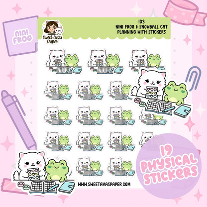 Nini Frog & Snowball Cat Planning With Stickers – Physical Kawaii Planner Stickers for Journals [103]