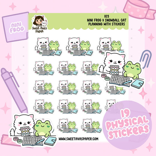 Nini Frog & Snowball Cat Planning With Stickers – Physical Kawaii Planner Stickers for Journals [103]