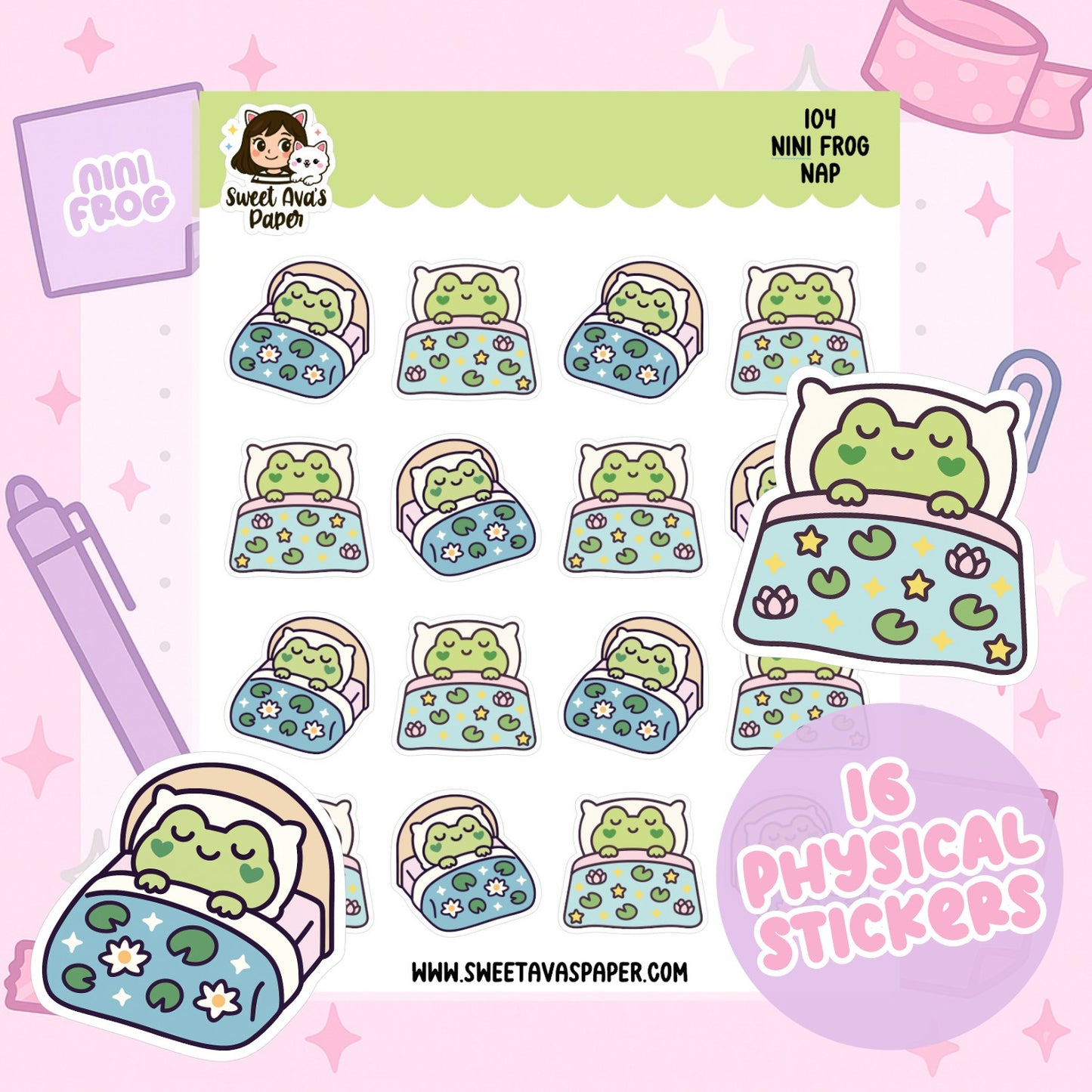 Nini Frog Nap Planner Stickers – Physical Kawaii Sleep & Rest Stickers for Planners [104]