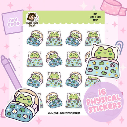 Nini Frog Nap Planner Stickers – Physical Kawaii Sleep & Rest Stickers for Planners [104]