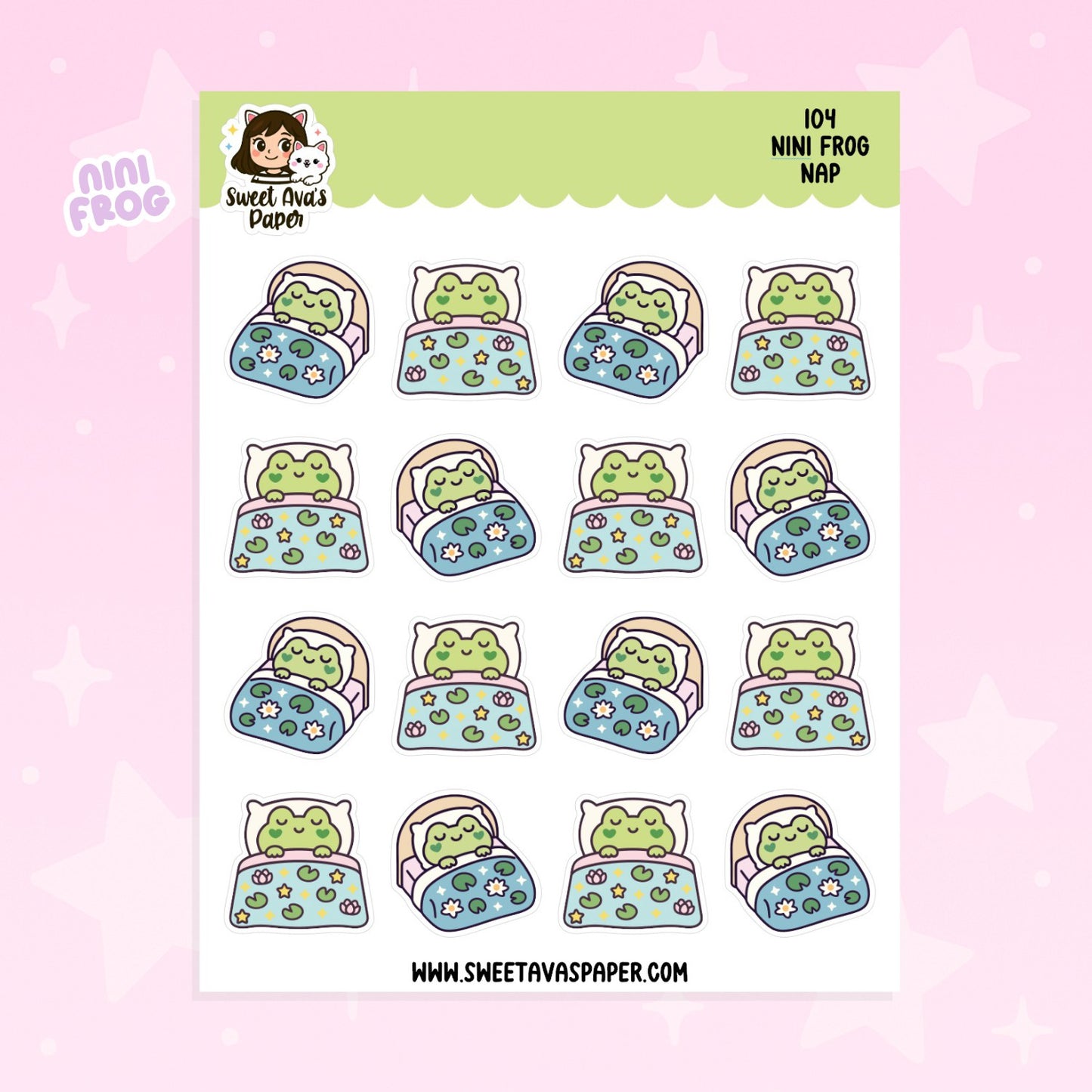 Nini Frog Nap Planner Stickers – Physical Kawaii Sleep & Rest Stickers for Planners [104]