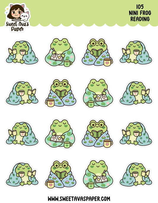 Nini Frog Reading Planner Stickers – Physical Kawaii Cozy & Book Lover Stickers for Planners [105]
