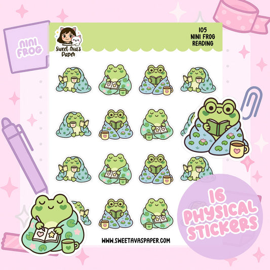 Nini Frog Reading Planner Stickers – Physical Kawaii Cozy & Book Lover Stickers for Planners [105]
