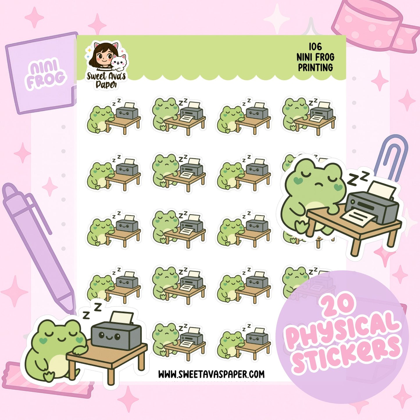 Nini Frog Printing Planner Stickers – Physical Kawaii Office & Work Stickers for Planners [106]