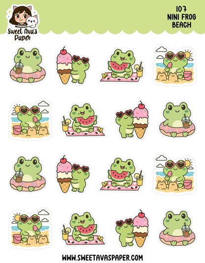 Nini Frog Beach Planner Stickers – Physical Kawaii Summer & Vacation Stickers for Planners [107]