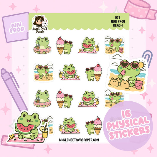 Nini Frog Beach Planner Stickers – Physical Kawaii Summer & Vacation Stickers for Planners [107]
