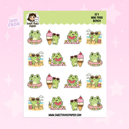 Nini Frog Beach Planner Stickers – Physical Kawaii Summer & Vacation Stickers for Planners [107]