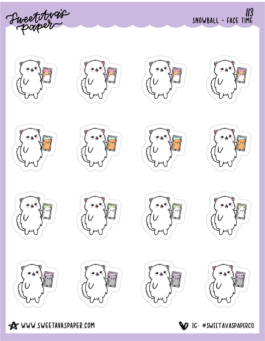 Video Phone Chat Stickers - Snowball The Cat - [113]