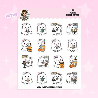 Dottie Ghost Coffee Planner Stickers – Physical Ghost Character Coffee & Seasonal Stickers [113]
