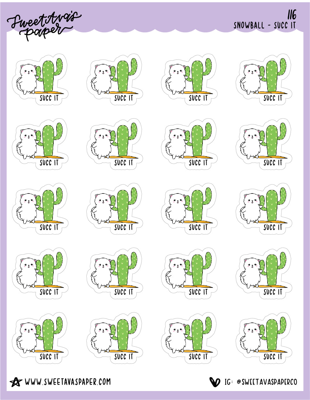 Succ It Cactus Stickers - Snowball The Cat - [116]