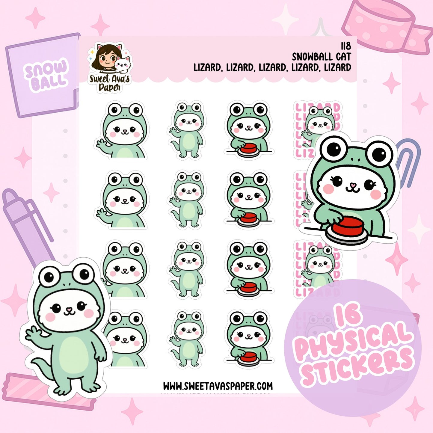 Snowball Cat – Lizard, Lizard, Lizard Planner Stickers [118]