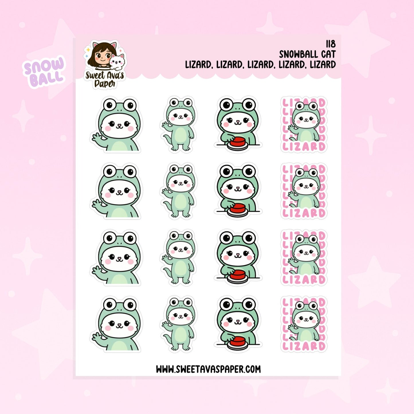 Snowball Cat – Lizard, Lizard, Lizard Planner Stickers [118]