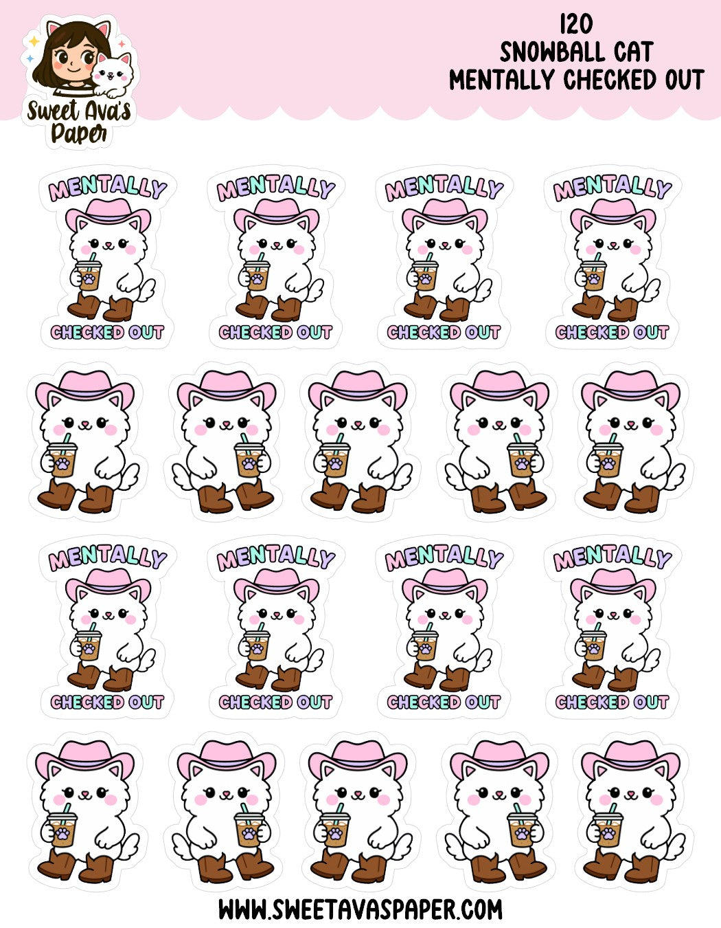 Snowball Cat “Mentally Checked Out” Planner Stickers | Funny Character Stickers [120]