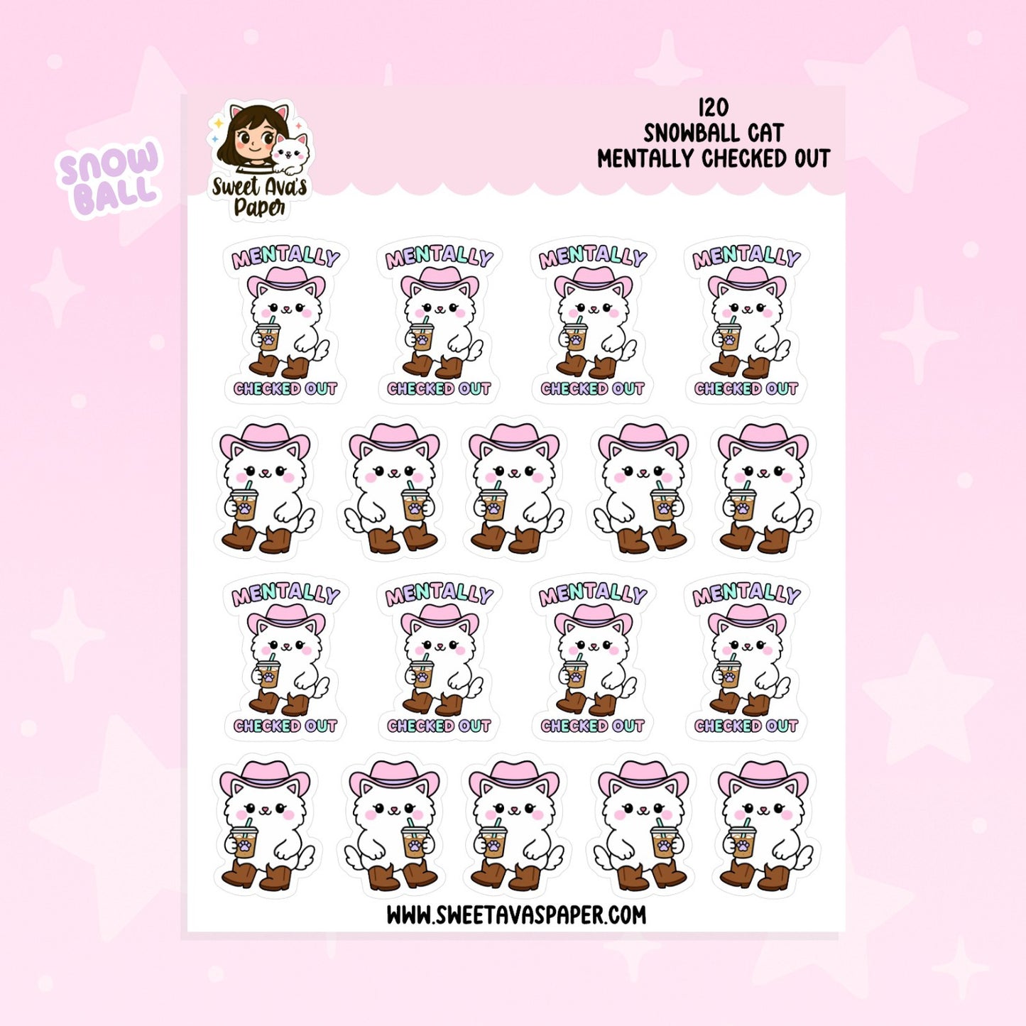 Snowball Cat “Mentally Checked Out” Planner Stickers | Funny Character Stickers [120]