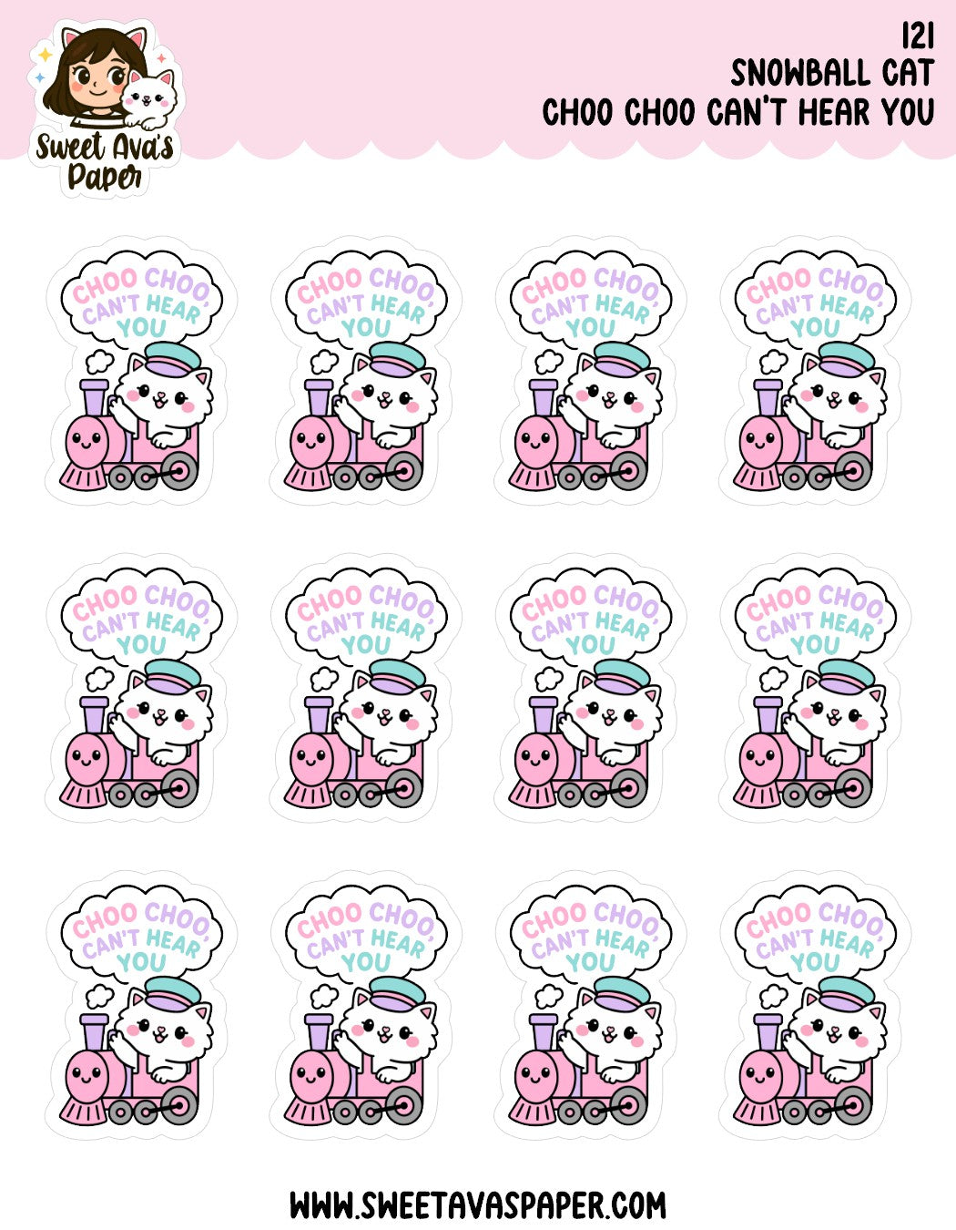Snowball Cat Planner Stickers – Choo Choo Can’t Hear You [121]