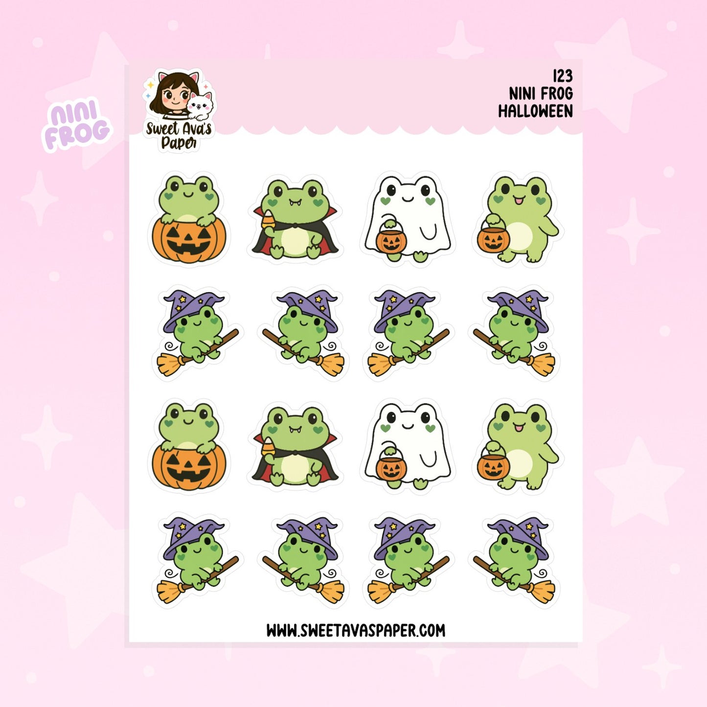 Nini Frog Halloween Planner Stickers | Cute Kawaii Frog, Ghost & Pumpkin Stickers for Planners, Journals & Scrapbooks [123]