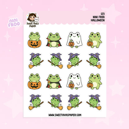 Nini Frog Halloween Planner Stickers | Cute Kawaii Frog, Ghost & Pumpkin Stickers for Planners, Journals & Scrapbooks [123]