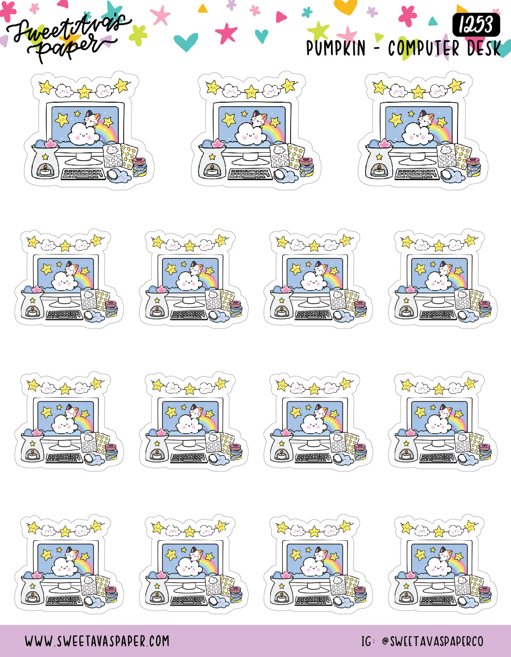 Stars and Clouds Desktop Planner Stickers - Icon Stickers - Pumpkin The Cat - [1253]