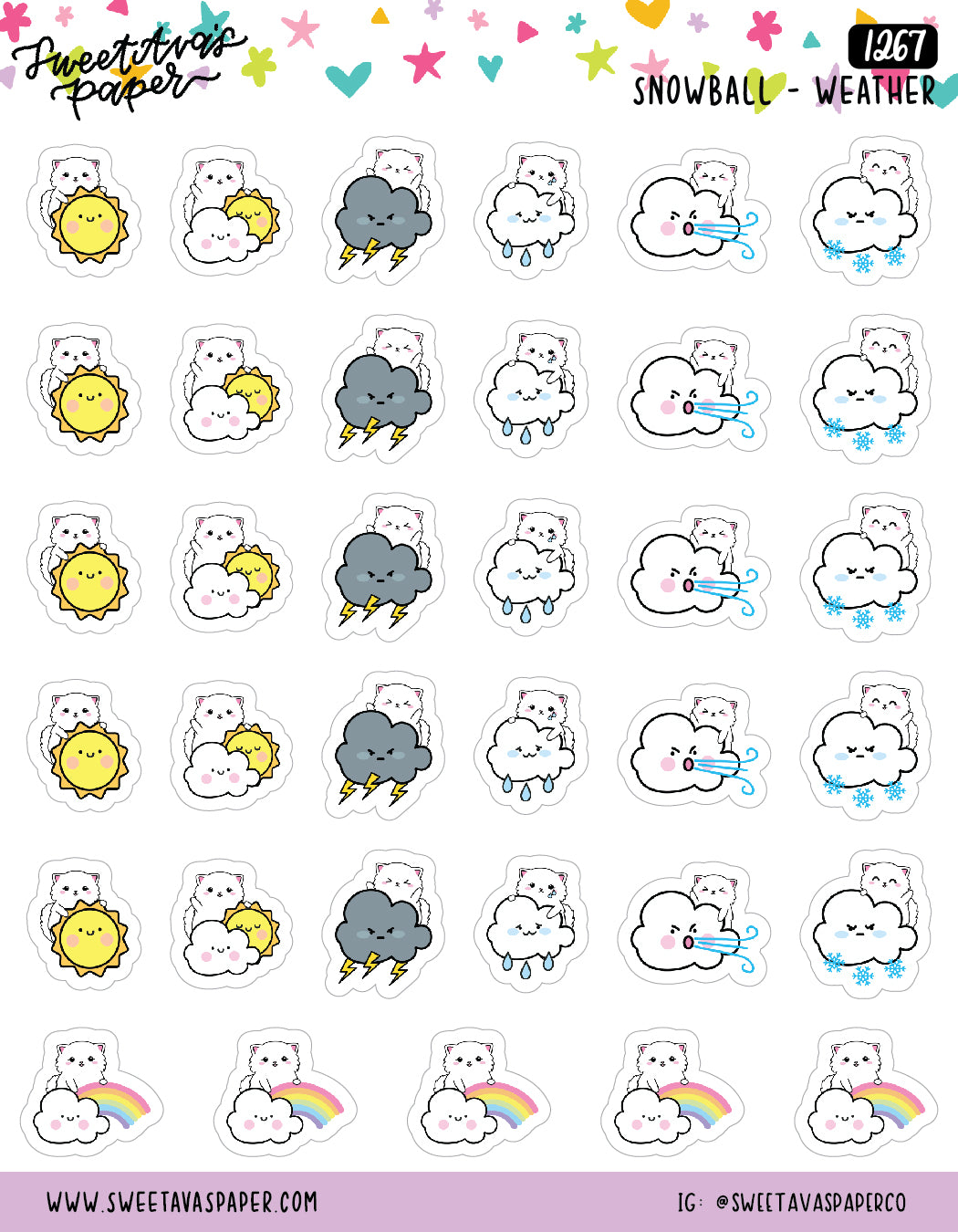 Weather Planner Stickers - Weather Tracking Planner Stickers - Mood Tracker Planner Stickers - Cat Planner Stickers - Snowball The Cat - [12