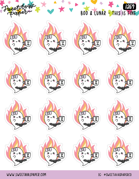 This Is Fine Planner Stickers - Boo and Lunar [1269]
