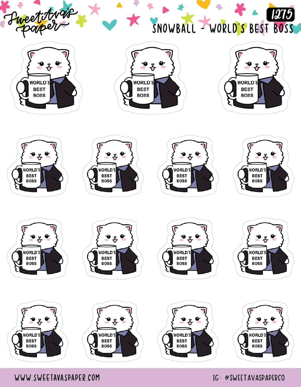 World's Best Boss Planner Stickers - Snowball The Cat [1275]