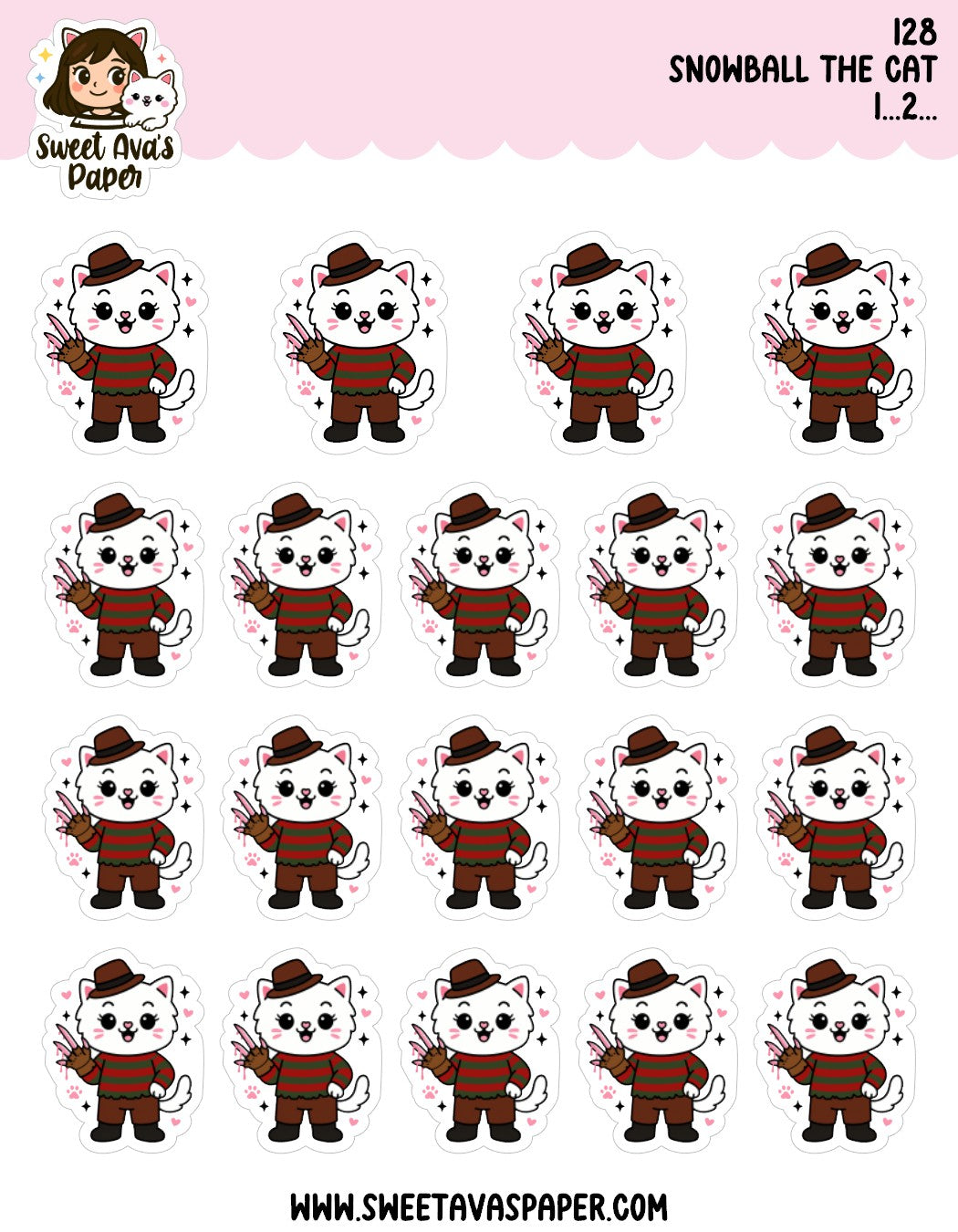 Snowball the Cat Planner Stickers – Freddy Horror Stickers [128]
