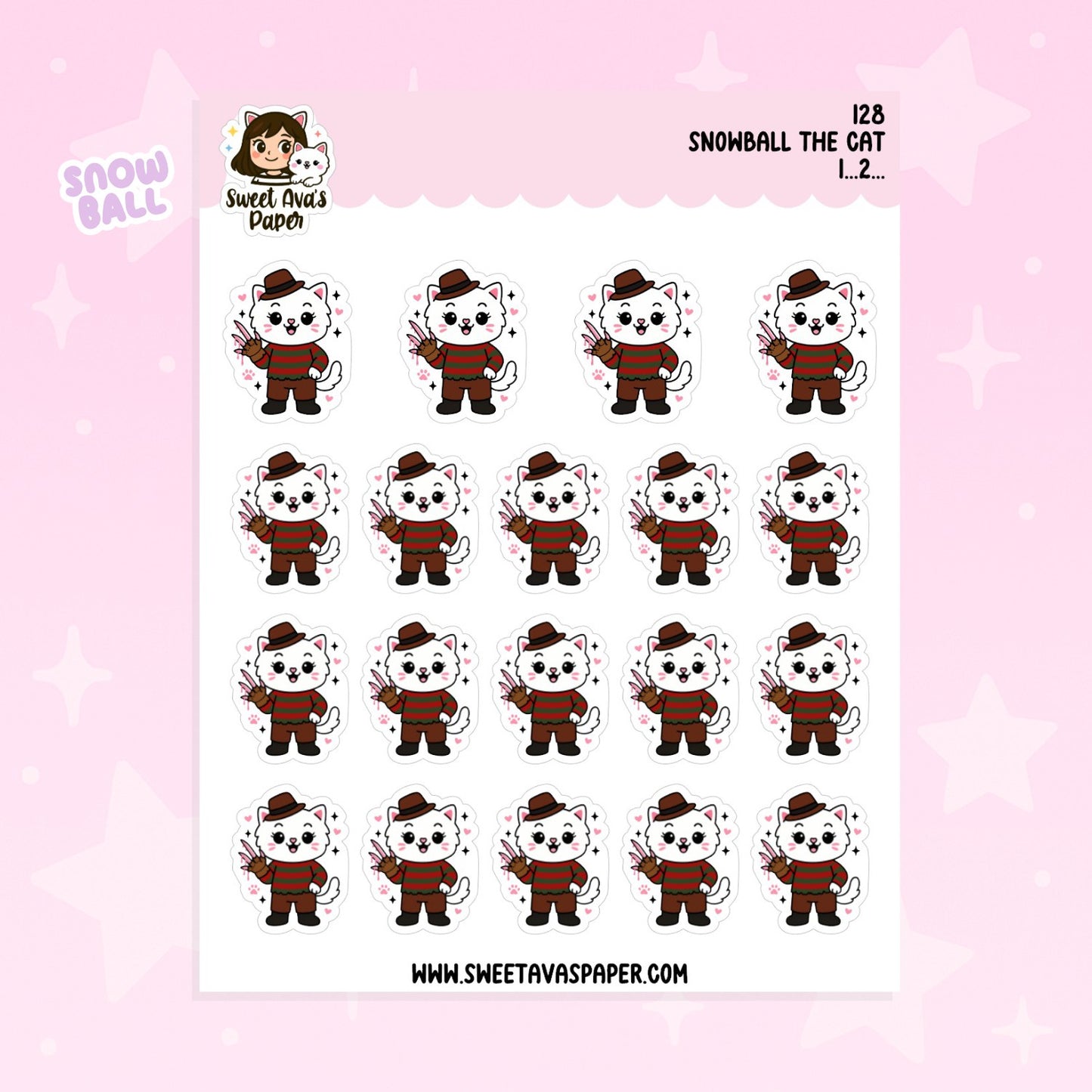 Snowball the Cat Planner Stickers – Freddy Horror Stickers [128]