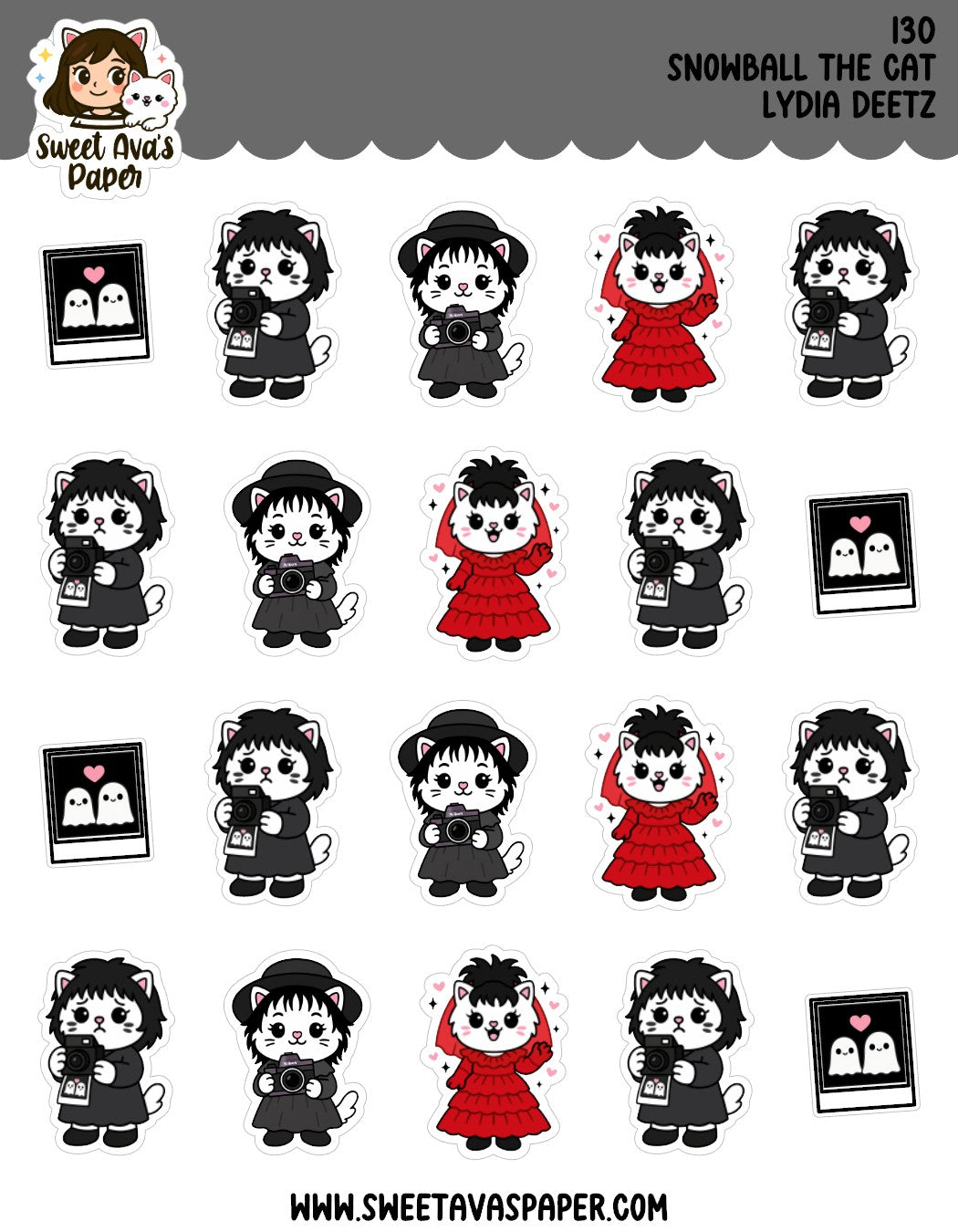 Snowball the Cat Planner Stickers – Beetlejuice Lydia [130]
