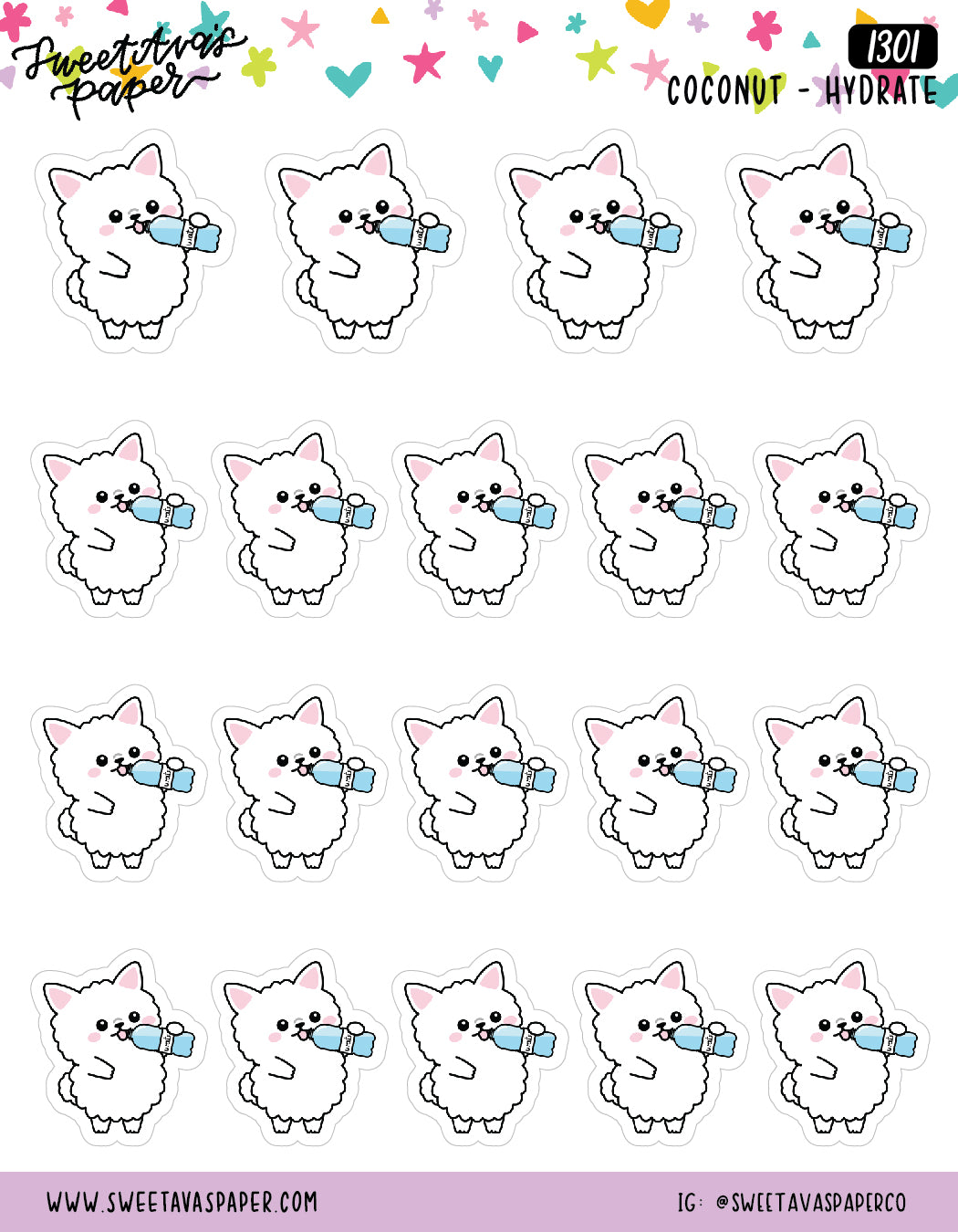 Water Planner Stickers - Hydrate Planner Stickers - Water Tracker Planner Stickers - Dog Planner Stickers - Coconut the Puppy [1301]