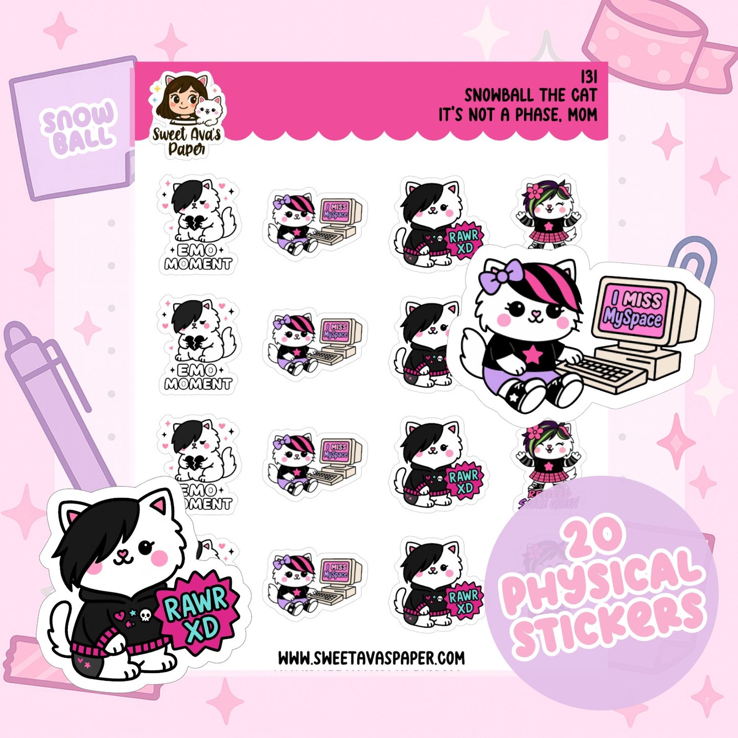 Snowball the Cat Planner Stickers – Scene Cat [131]