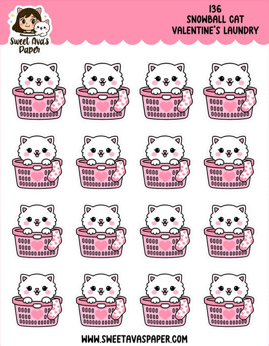 Snowball the Cat Planner Stickers – Valentine's Day Laundry [136]